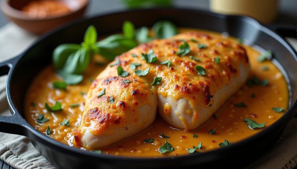 Poulet gratiné fondant : la garniture secrète sous le fromage qui garde la viande juteuse et savoureuse