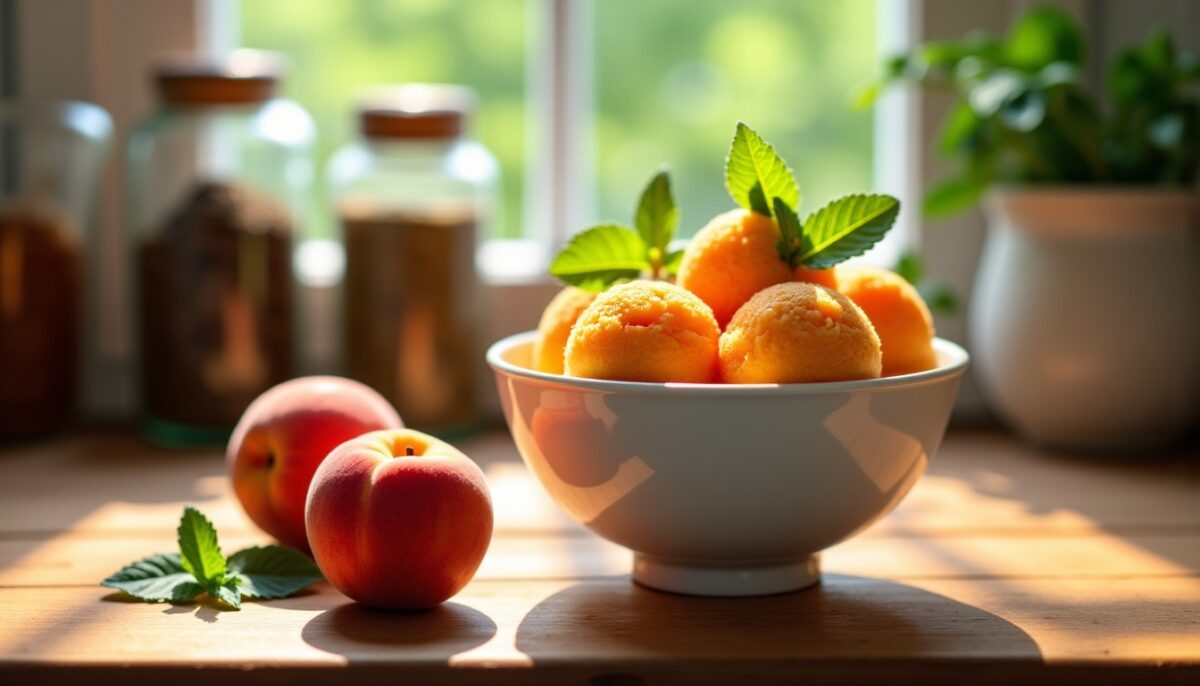 Transformez vos pêches trop mûres en un sorbet express 3 ingrédients prêt en 10 minutes, simple et délicieux !