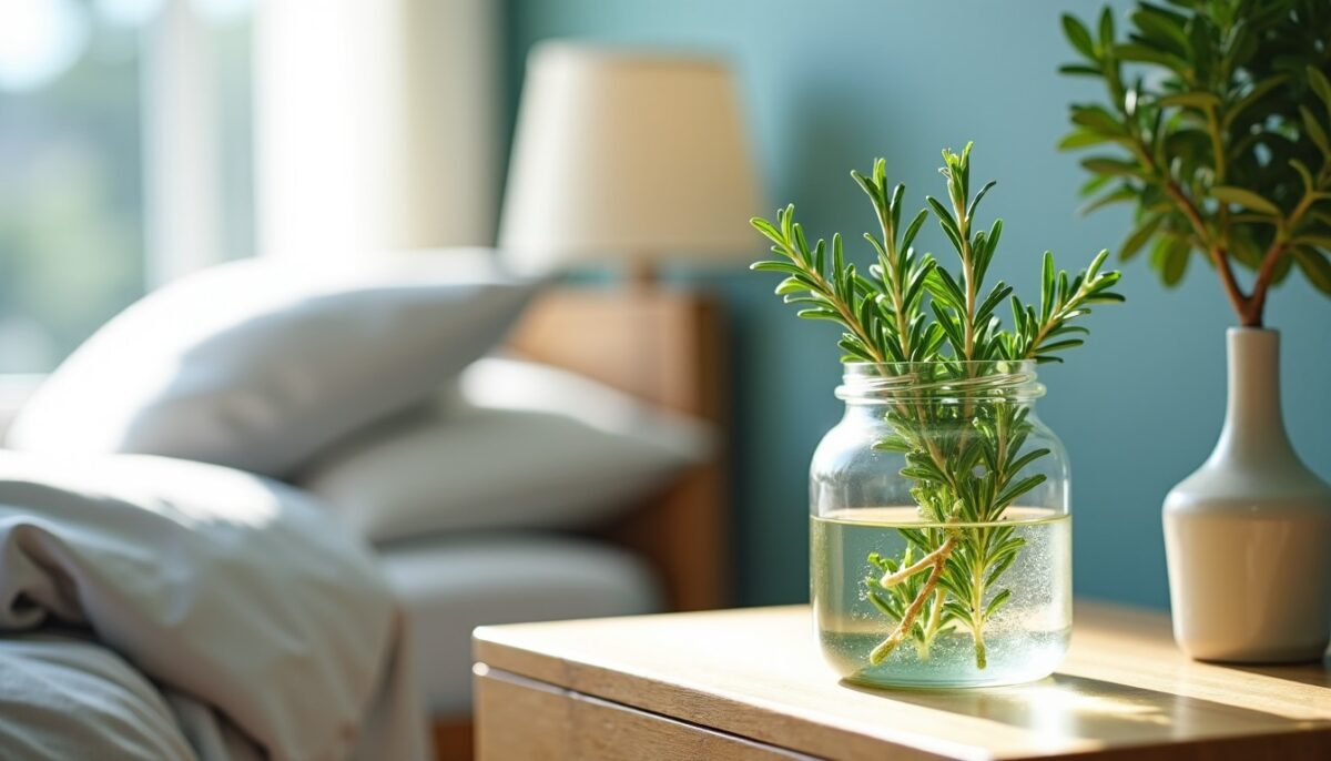 Pourquoi placer un bocal de romarin et d’eau dans votre chambre est une astuce à découvrir