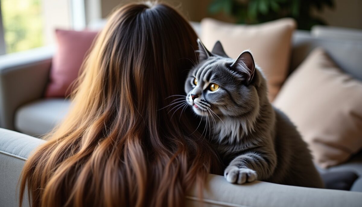 Quand votre chat vous lèche les cheveux sur le canapé : ce que ce comportement cache vraiment (et le signal important à ne pas négliger